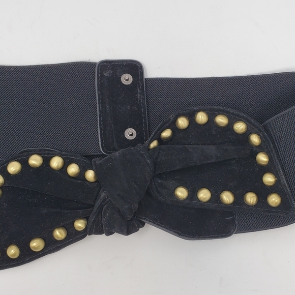 BLACK VELVET BRASS STUDS STATEMENT STRETCH WAIST BELT GOTH WITCHY WOMEN OS - Picture 7 of 12